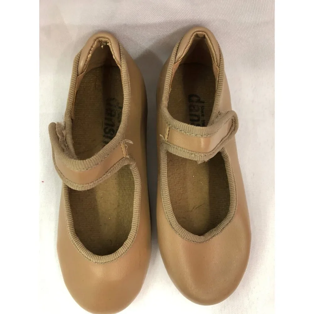 Pre-Owned Dance Tap Shoes Danshuz 534 Child 8.5M Tan Mary Jane Leather No Buckle